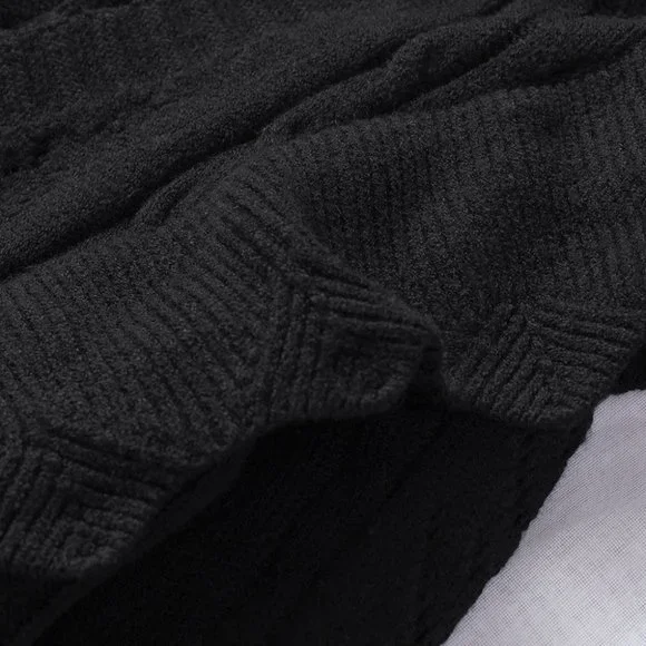 Black Ruffled Buttoned Open Front Knitted Sweater - Picture 13 of 16